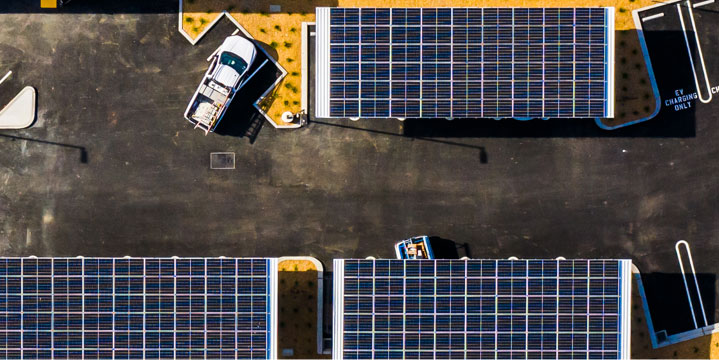 solar panels on covered parking lot roofs
